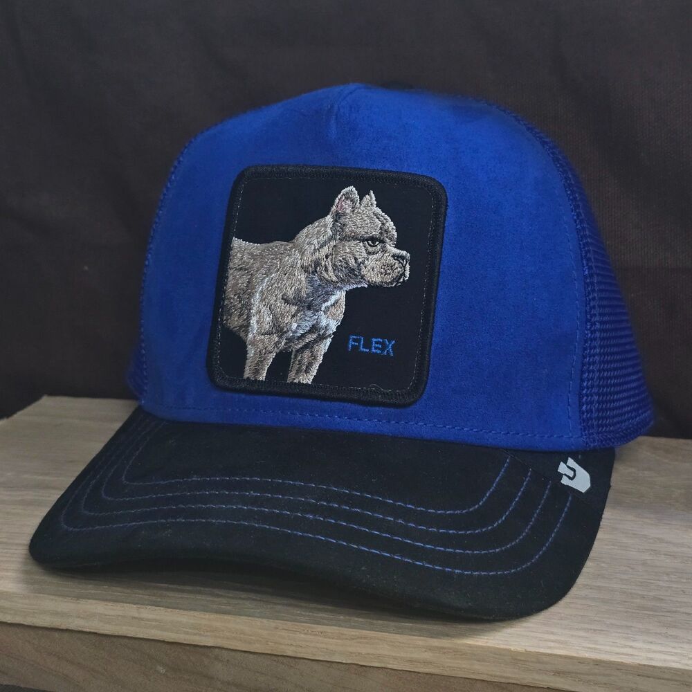 Goorin Bros Flex The Pitbull Trucker Hat Blue Suede Black Brim Snapback